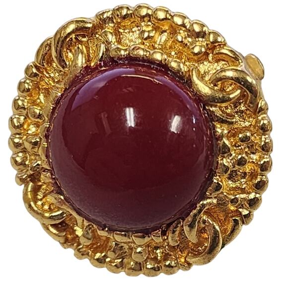 Chanel Red Cabochon Gold-Tone Clip-back Earrings, marked 96A - Picture 5 of 9